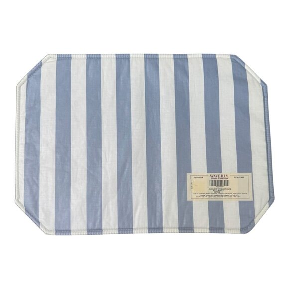 Waverly Kismet Wedgewood 13x18 Reversible Placemats Blue Stripe Polka Dot Set of - Picture 4 of 6